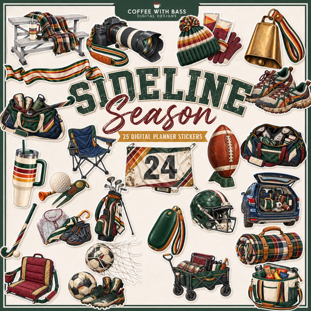 Sideline Season Digital Scrapbook Elements | Sports Clipart | 25 PNG Elements