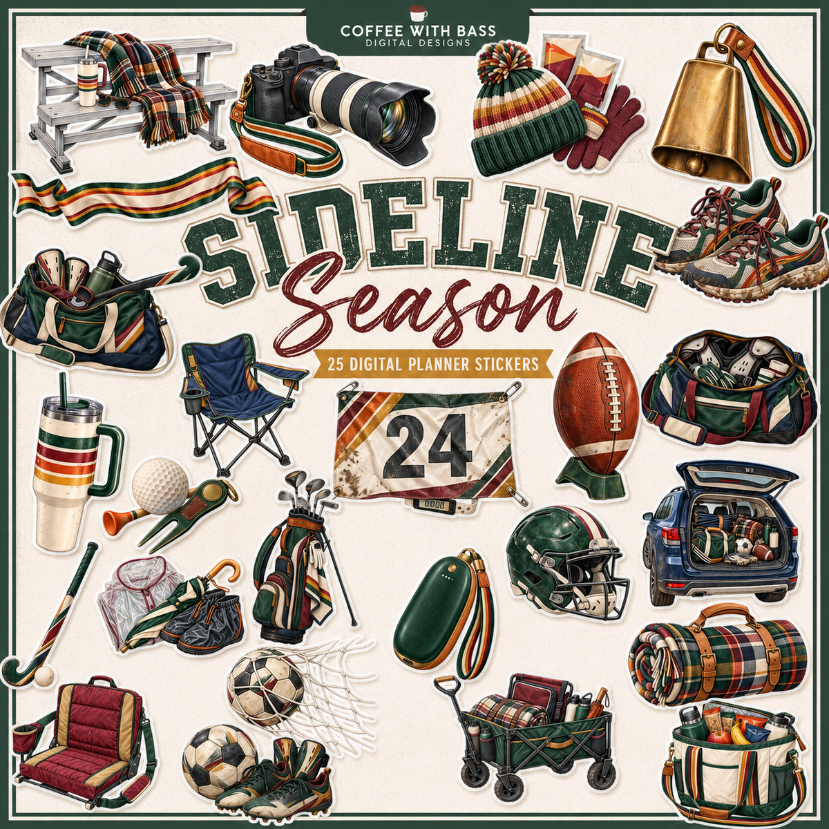 Sideline Season Digital Scrapbook Elements | Sports Clipart | 25 PNG Elements