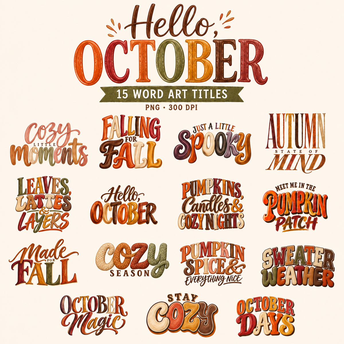 Hello October Digital Scrapbook Titles & Word Art