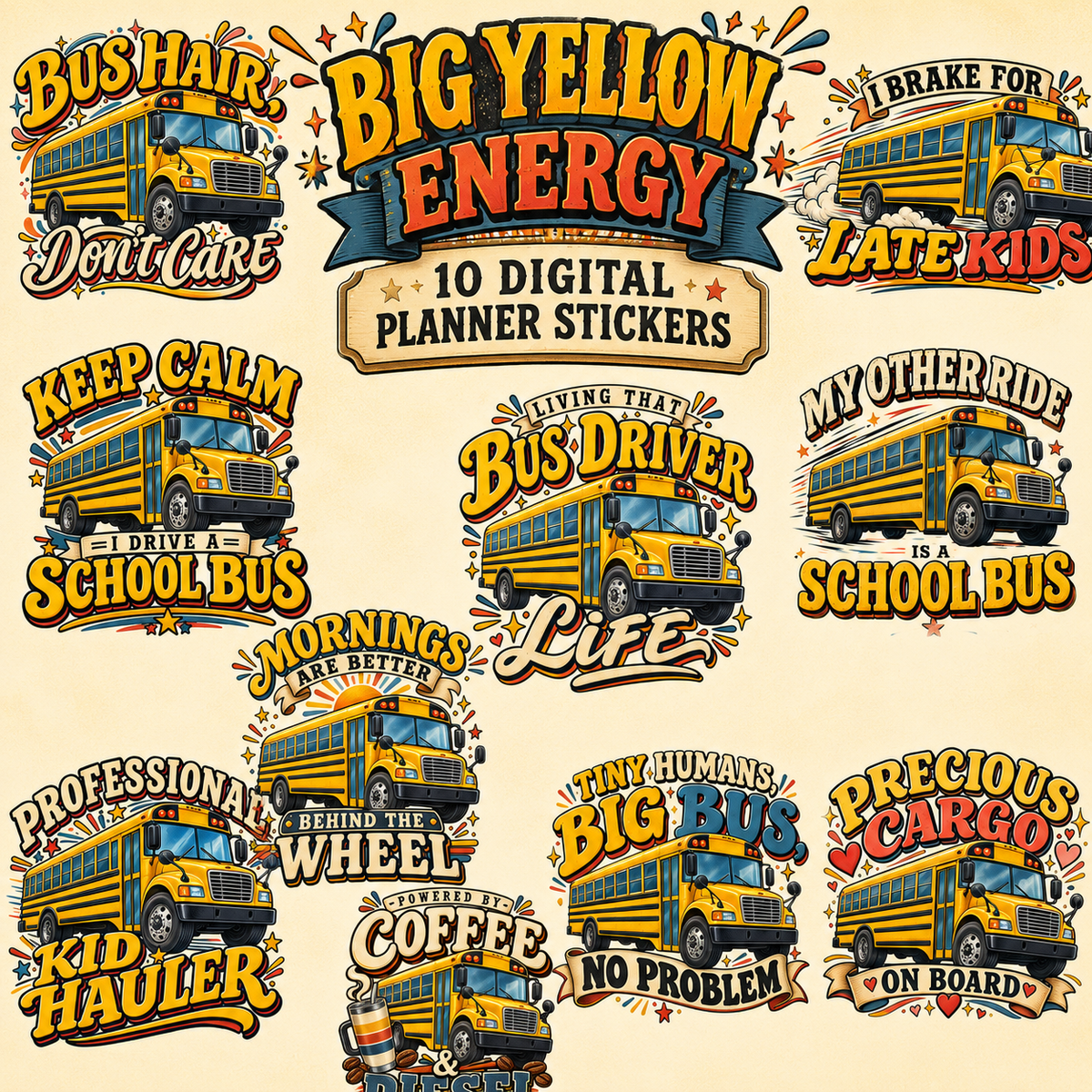 Big Yellow Energy School Bus Titles & Word Art