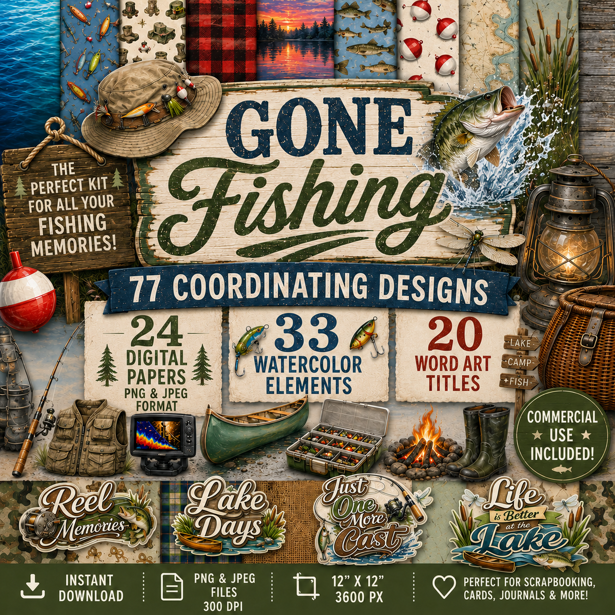 Gone Fishing Digital Scrapbook Kit