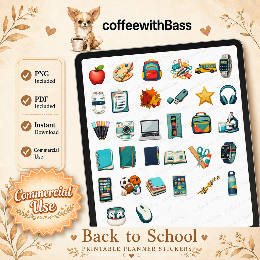 Back to School Digital Elements | School Clipart | PNG Planner Stickers
