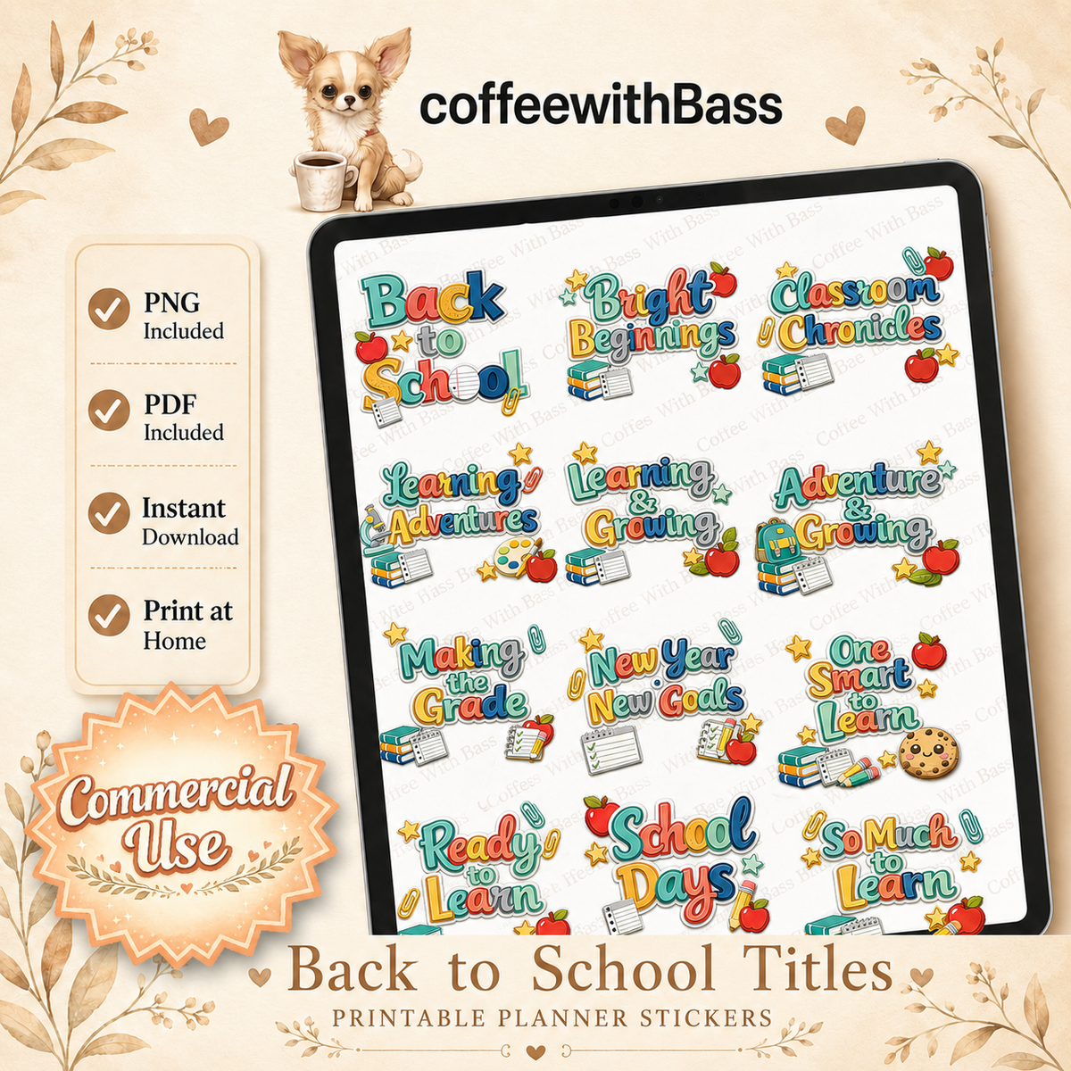 Back to School Digital Titles & Word Art | School PNG Planner Stickers