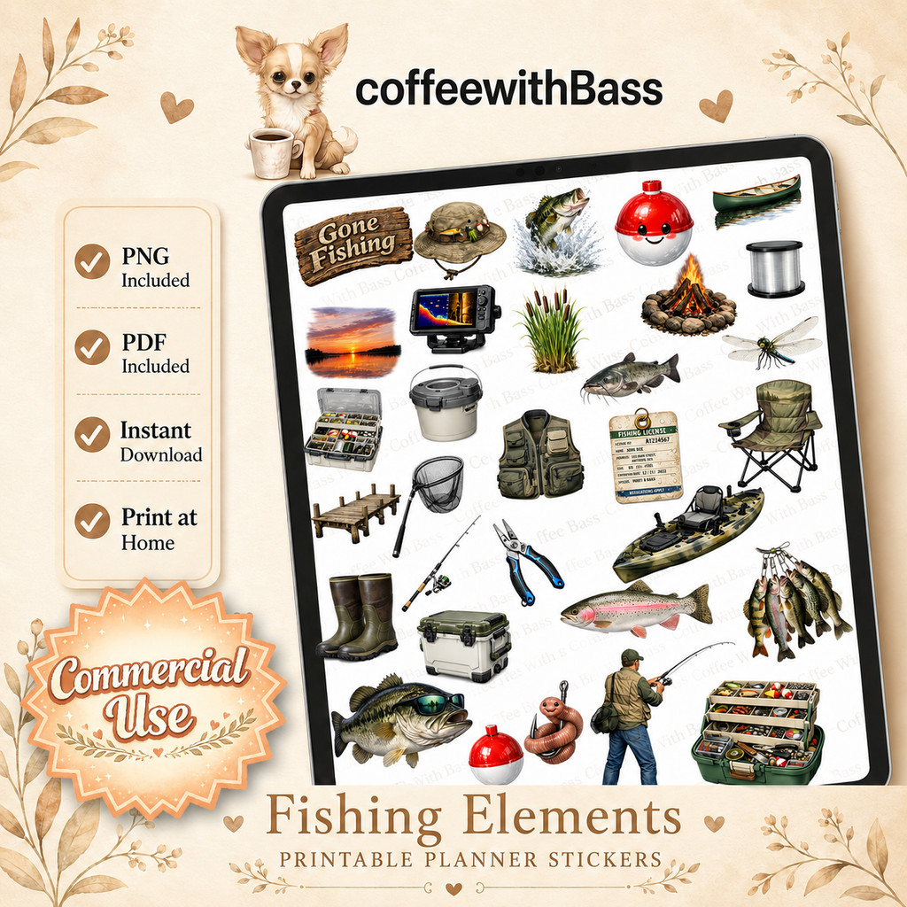 Gone Fishing Digital Scrapbook Elements
