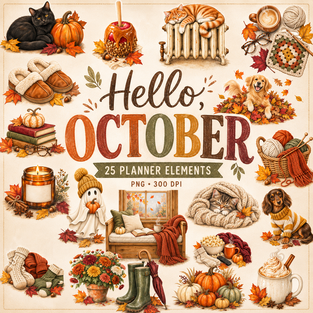 Hello October Digital Scrapbook Elements