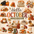 Hello October Digital Scrapbook Elements