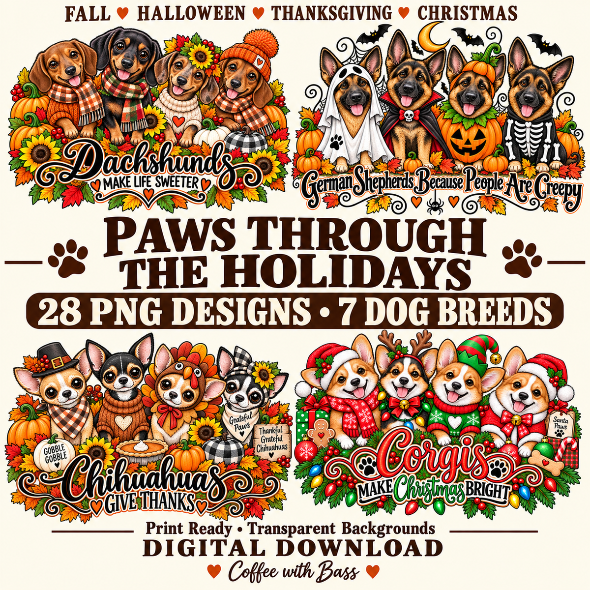 Paws Through the Holidays | 28 Dog PNG Designs
