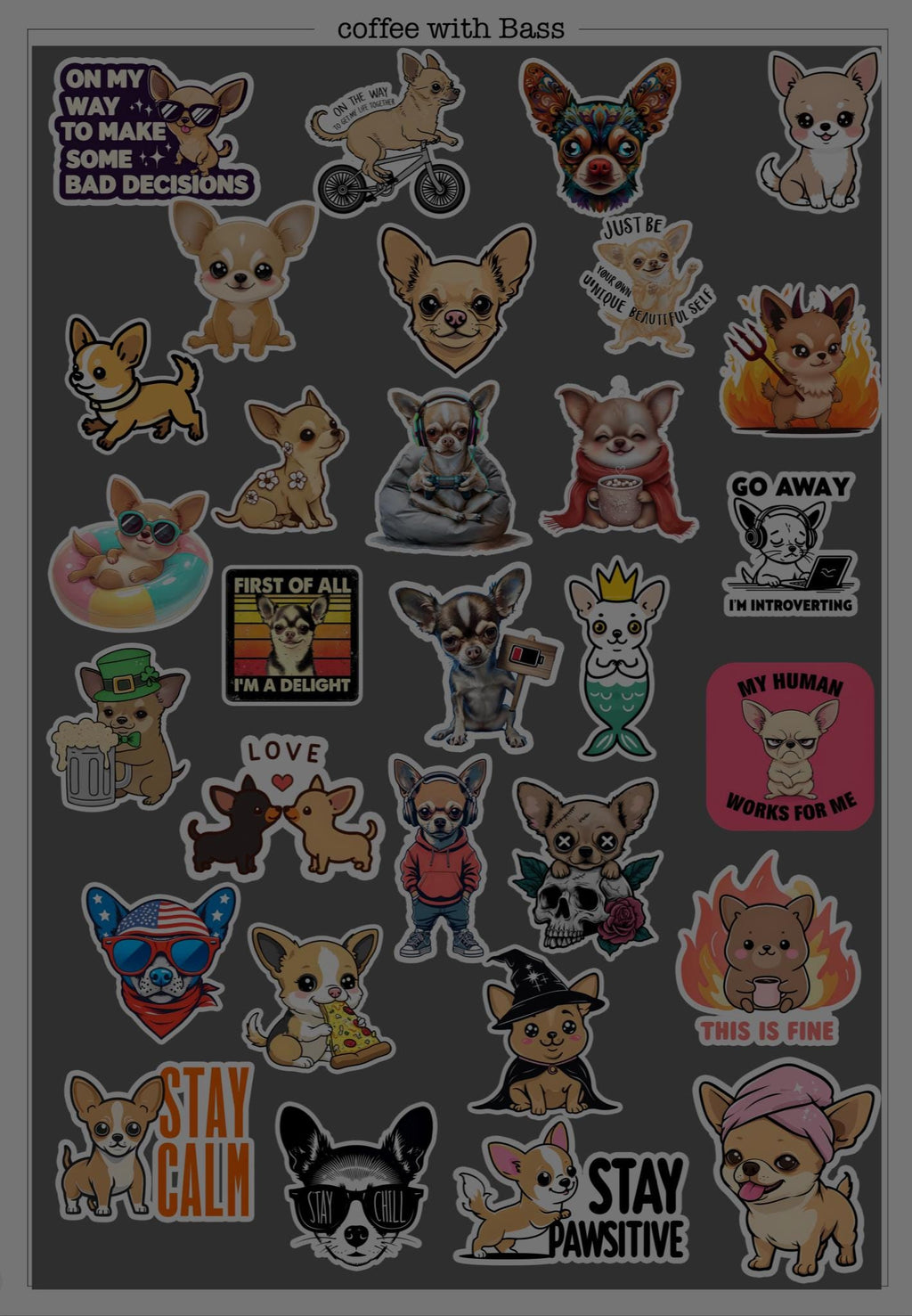 Chihuahua Stickers, sublimation, png, commercial use