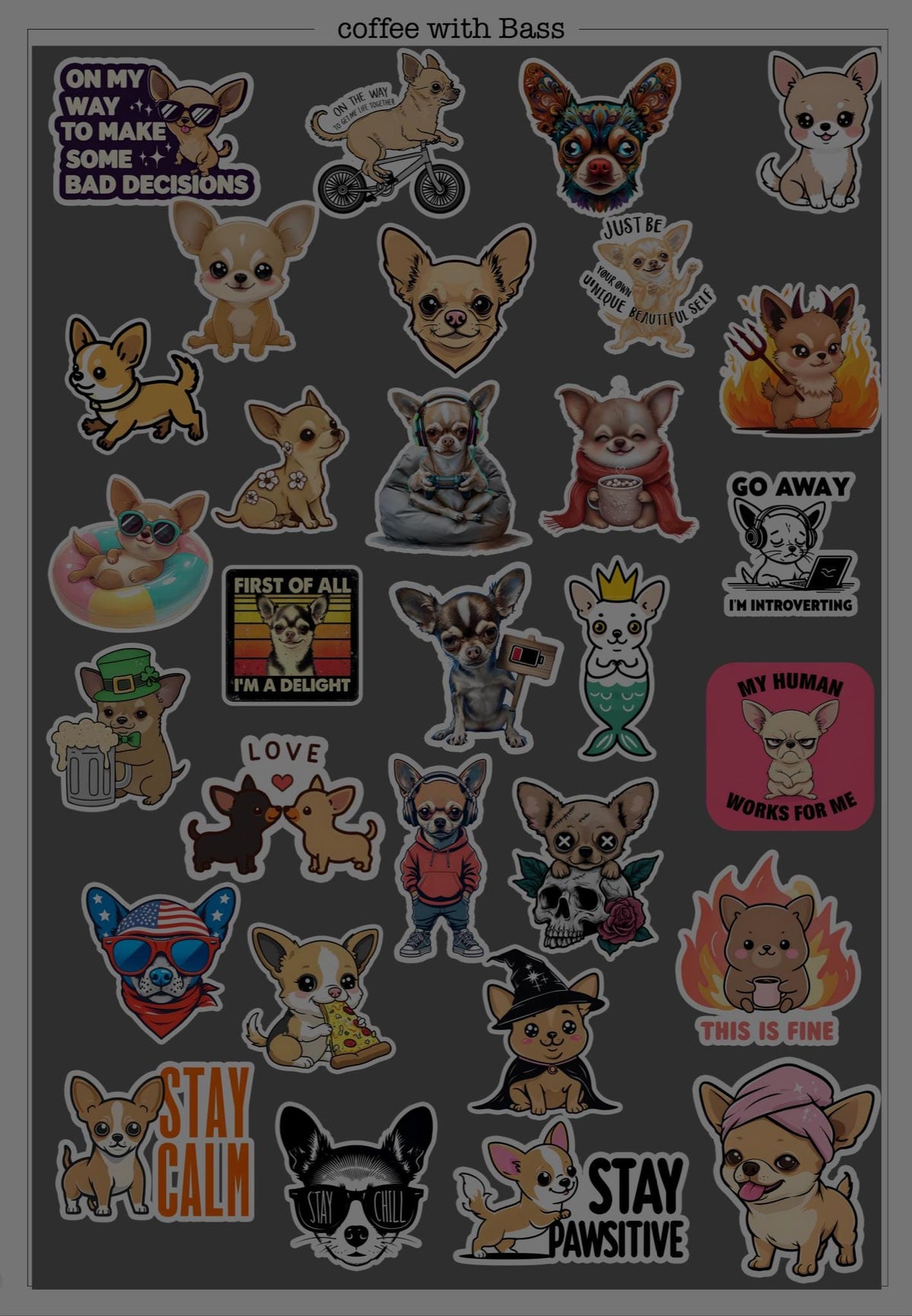 Chihuahua Stickers, sublimation, png, commercial use