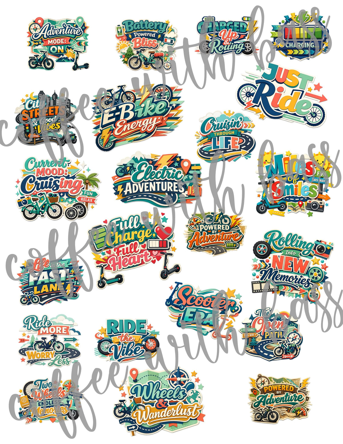 E Bike Scooter Title Stickers | PNG, PDF Digital Download (Commercial Use)