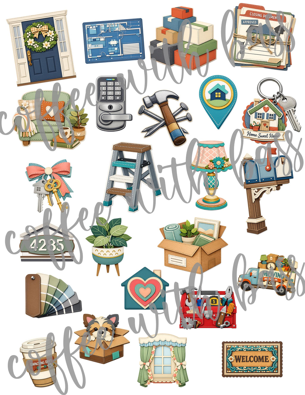 Home & Moving Elements PNG Clipart | Printable Planner Stickers (Digital Download)