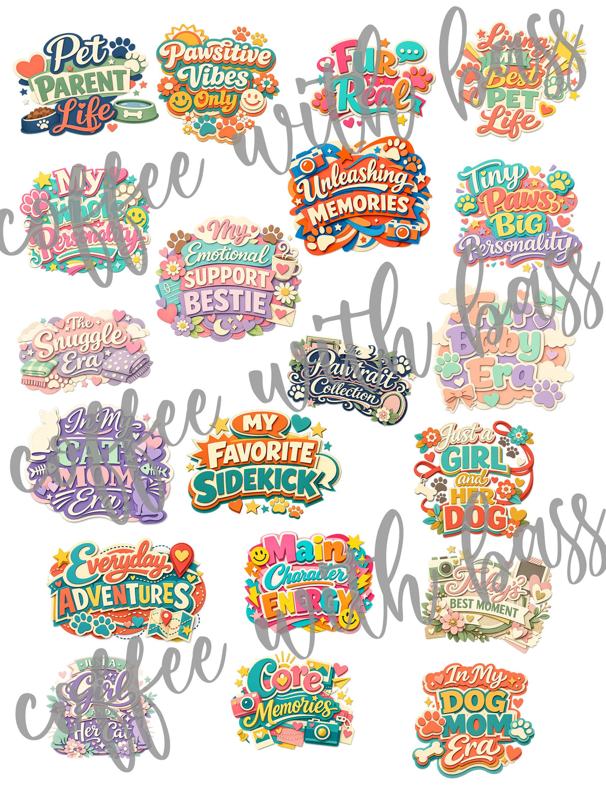 Pet Titles PNG Bundle | Dog Cat Lover Planner Stickers (Digital Download)