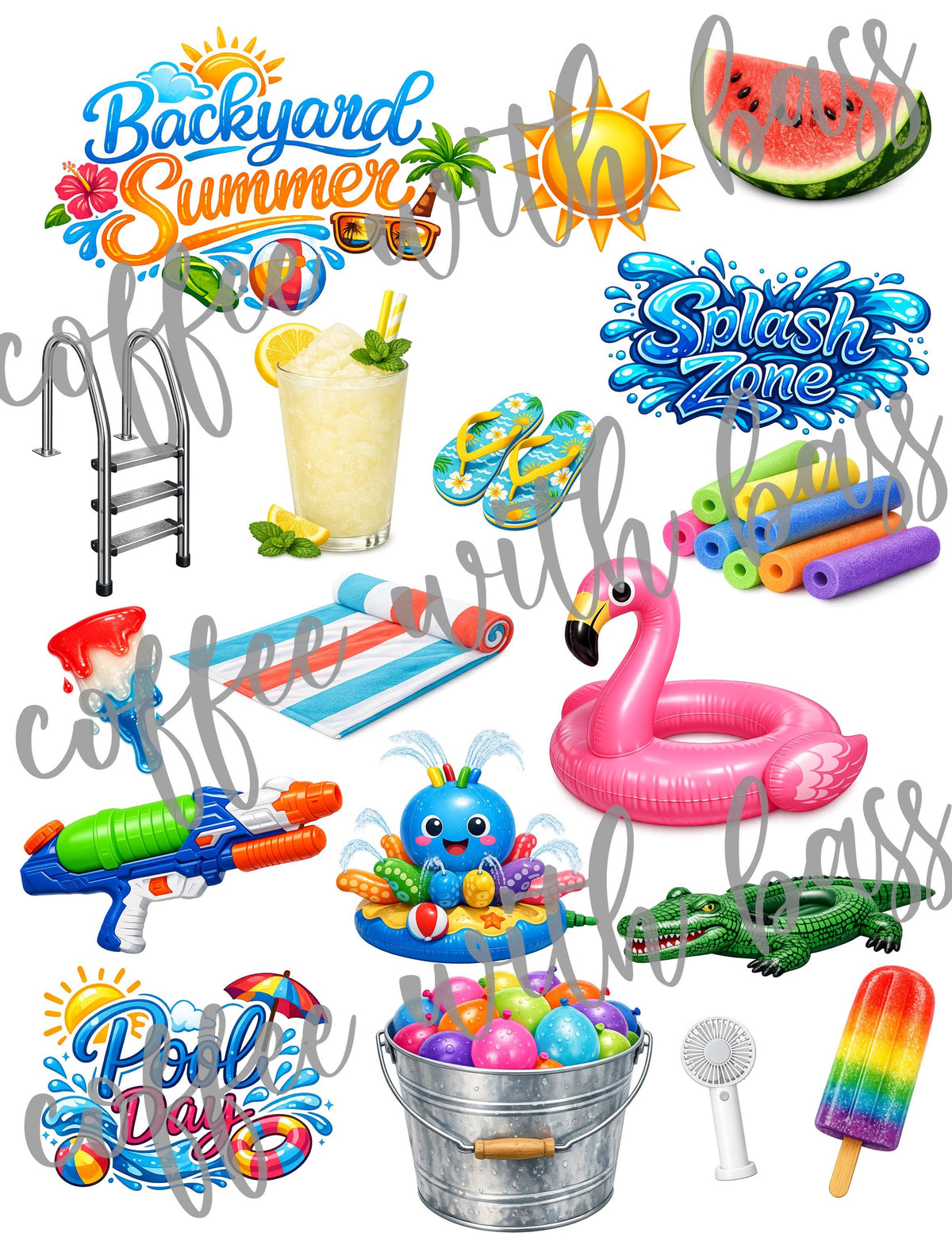 Backyard Summer Planner Stickers | Pool Day, Vacation Fun (PNG, PDF)