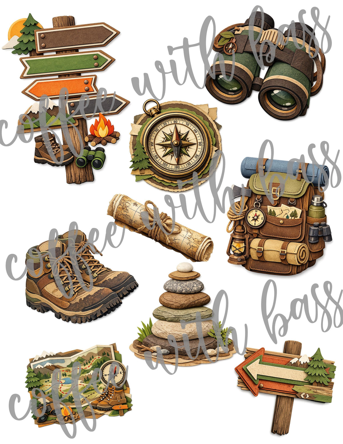Adventure Icons Printable Planner Stickers | Camping, Hiking, Travel Journal (Digital Download)