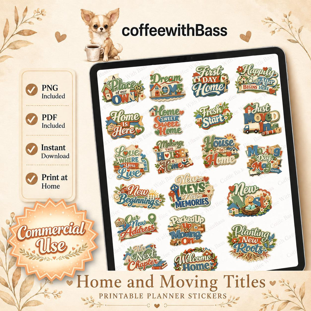 New Home Moving Planner Stickers | Digital Download, PNG, PDF (Commercial Use)