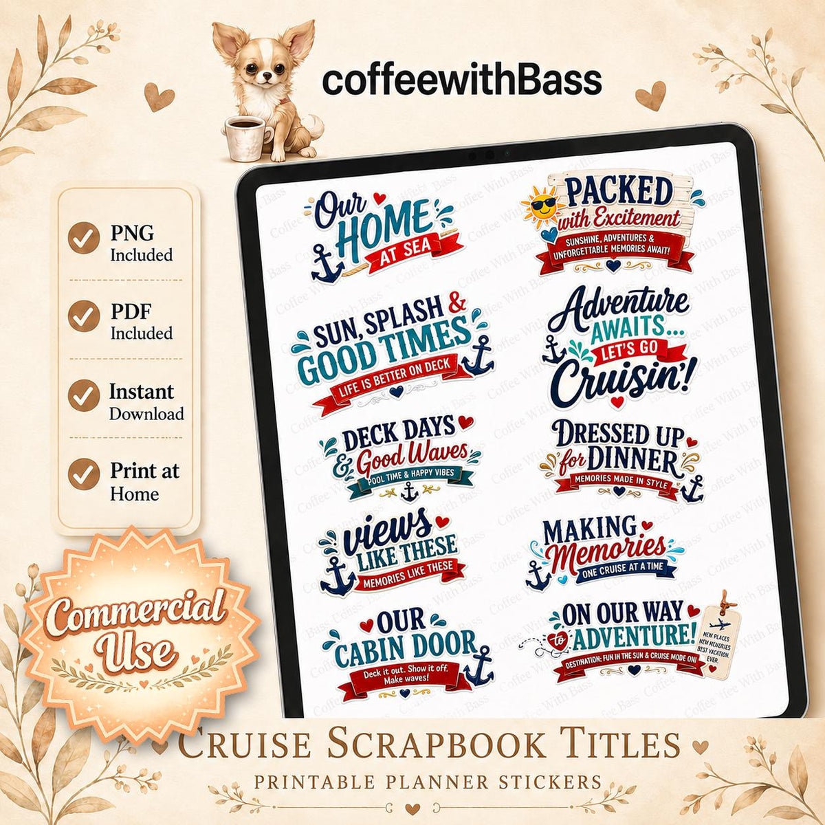 Cruise Scrapbook Titles PNG | Vacation Memory Planner Stickers (Digital Download) | Commercial Use