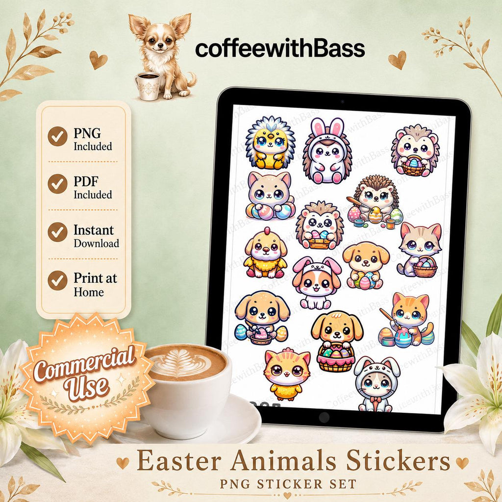 Easter Stickers, Goodnotes, Digital Planning, Digital Sticker, Kawaii, Cat, Dog, Hedgehog, Commercial Use