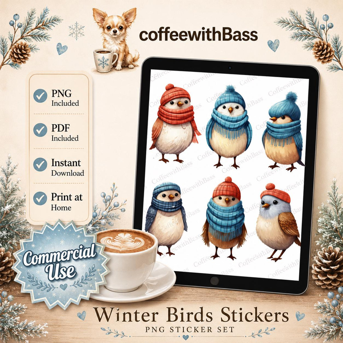 Winter birds /Digital Stickers/Planner Stickers/Commercial Use