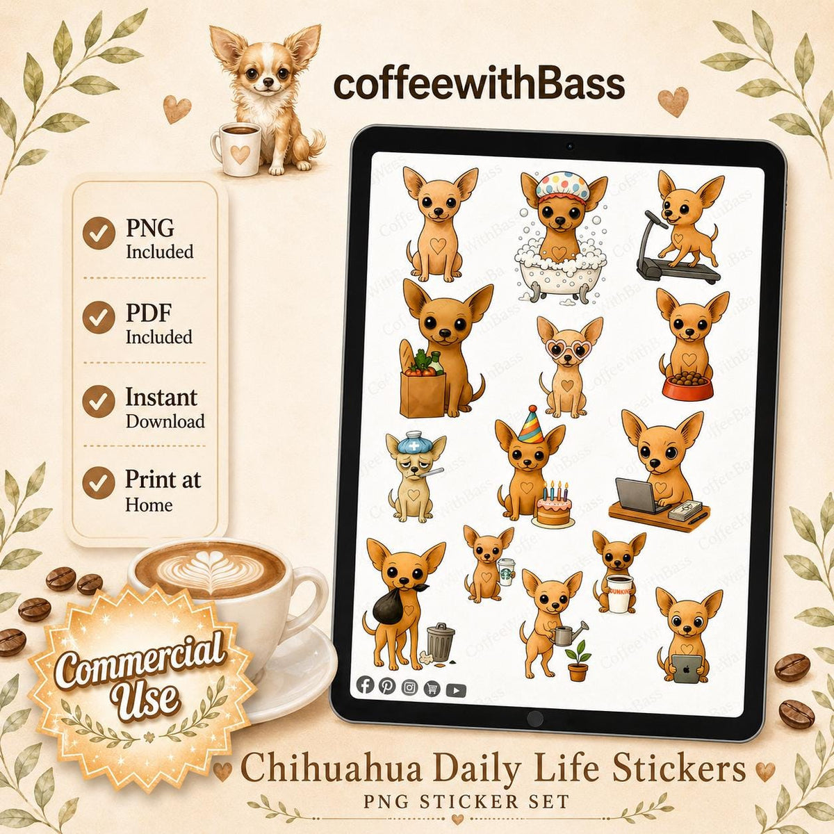 Chihuahua Planner Stickers | Commercial Use