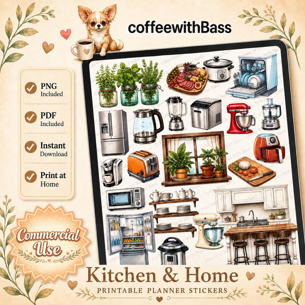 Kitchen Appliance Stickers, Goodnotes Planner, Digital Download, Commercial Use