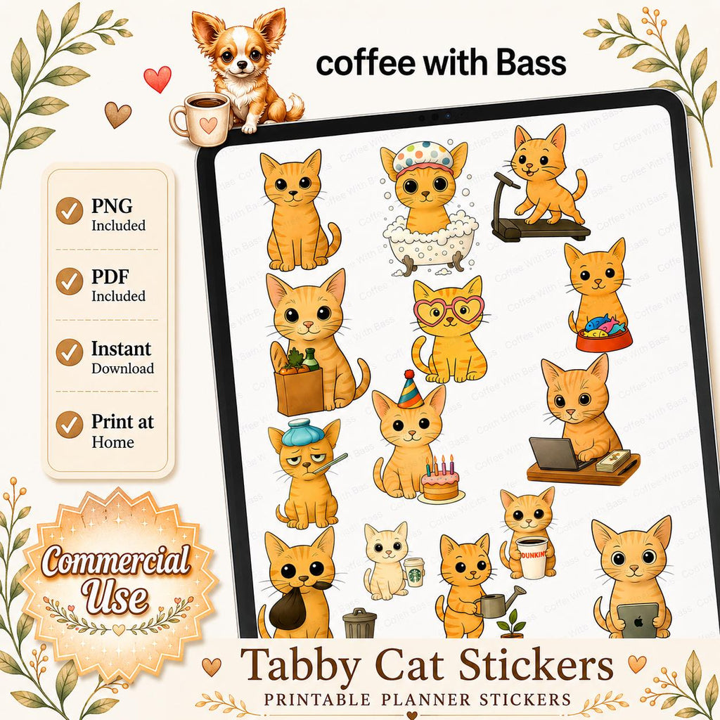 Tabby Cat Planner Stickers | Commercial Use