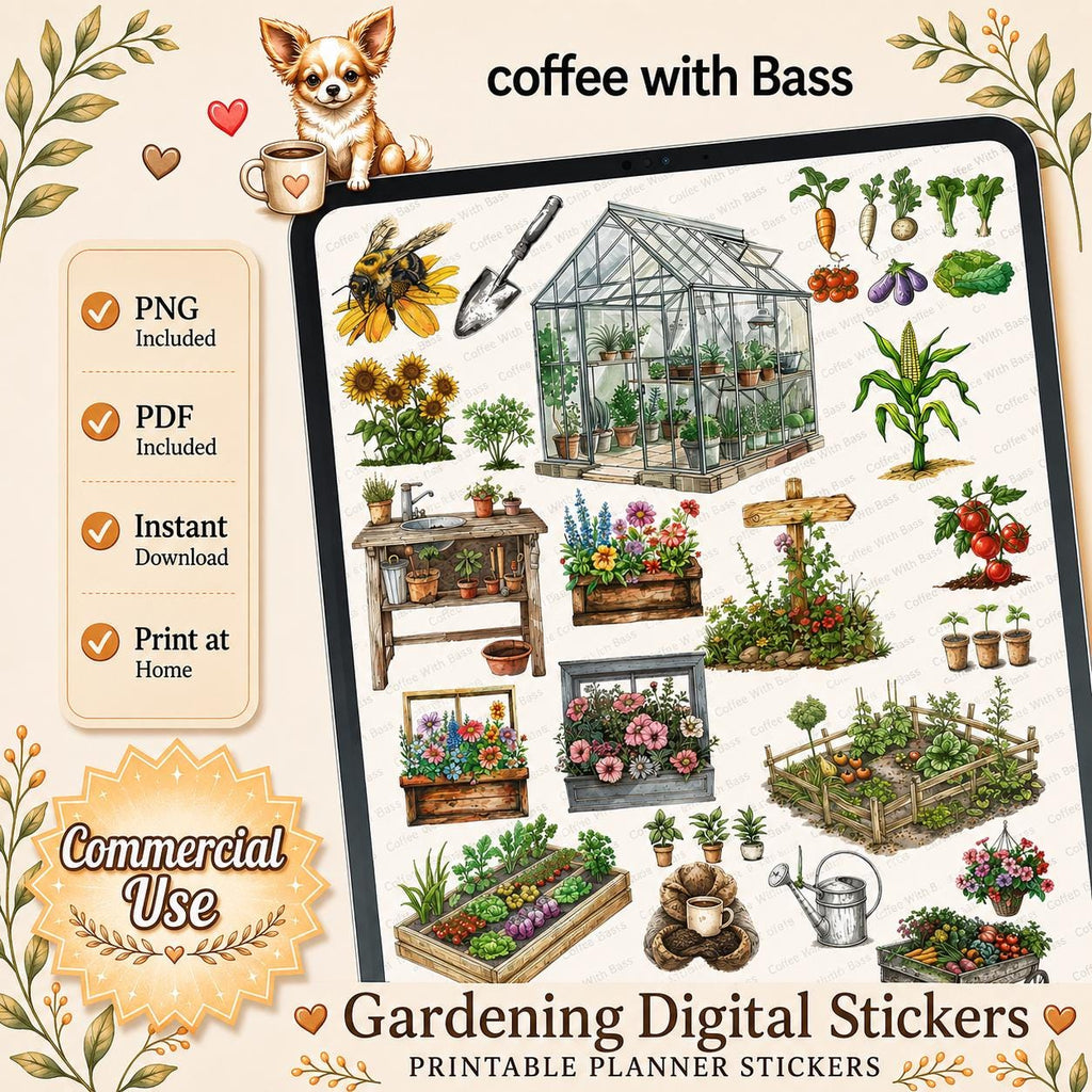 Garden/Planting Digital Stickers/Spring/Greenhouse/Flowers/Planner Stickers/Commercial Use