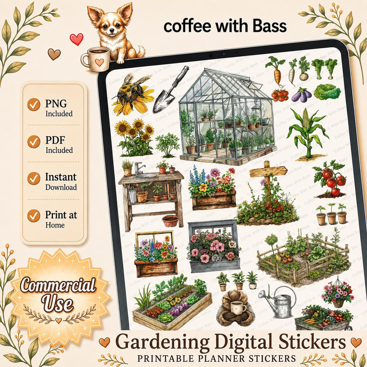 Garden/Planting Digital Stickers/Spring/Greenhouse/Flowers/Planner Stickers/Commercial Use