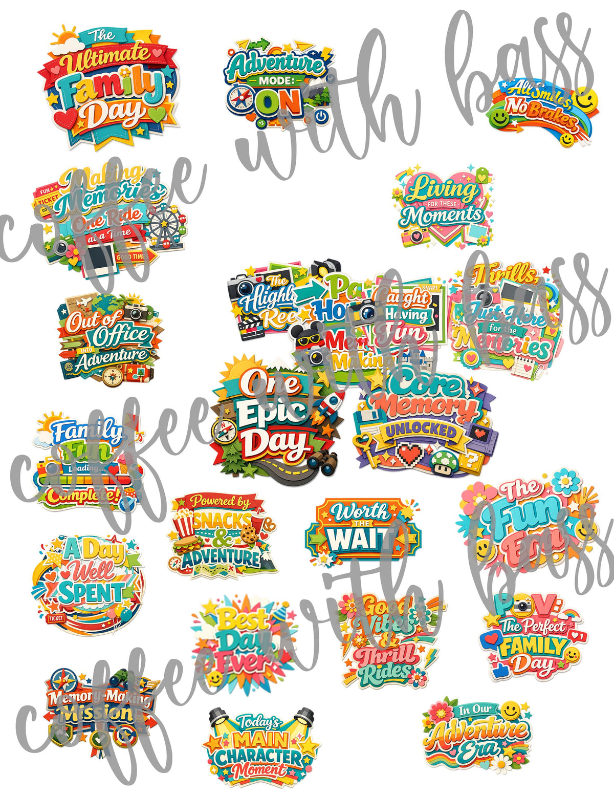Amusement Park Titles PNG Bundle | Family Vacation Planner Stickers (Digital Download)