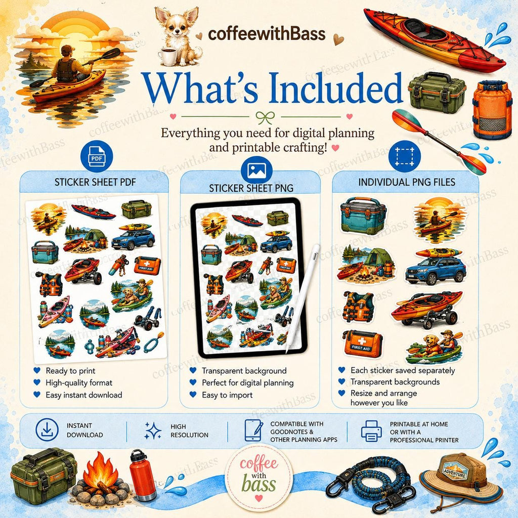 Kayaking Planner Stickers Bundle | Outdoor Adventure Clipart (Digital Download)