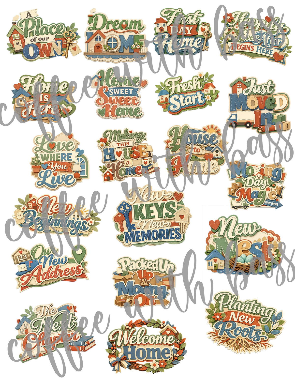 New Home Moving Planner Stickers | Digital Download, PNG, PDF (Commercial Use)