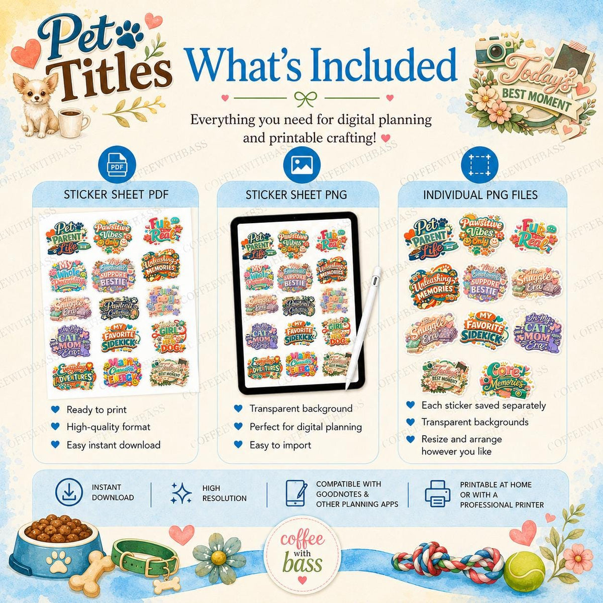 Pet Titles PNG Bundle | Dog Cat Lover Planner Stickers (Digital Download)