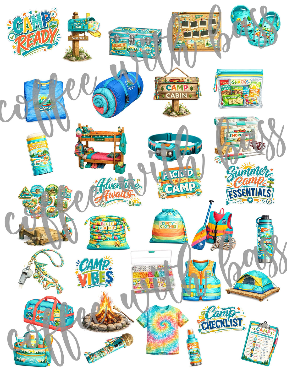 Camp Digital Paper Collection | Summer Camping Elements & Titles (Digital Download)