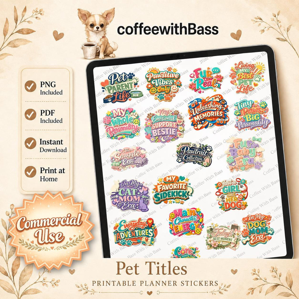 Pet Titles PNG Bundle | Dog Cat Lover Planner Stickers (Digital Download)