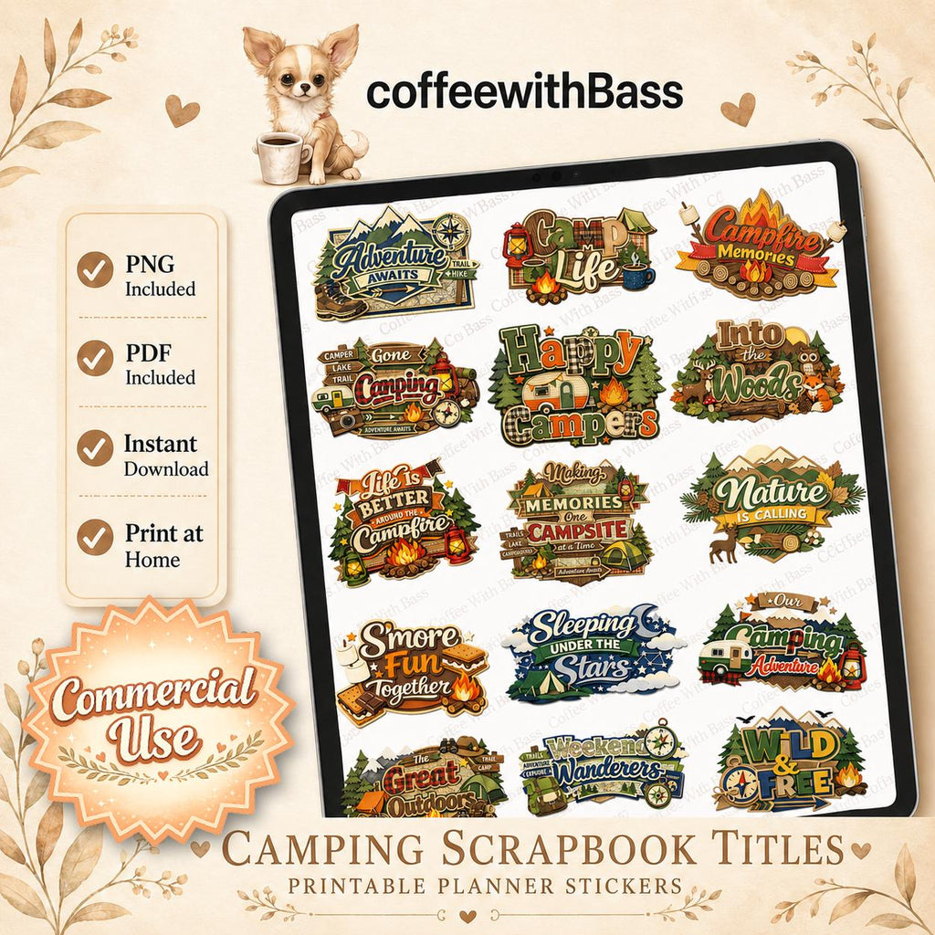 Camping Scrapbook Titles Bundle | Outdoor Adventure Word Art (Digital Download)