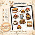 Campfire Planner Stickers Bundle | S'mores, Lantern, Coffee Mug (PNG, PDF)