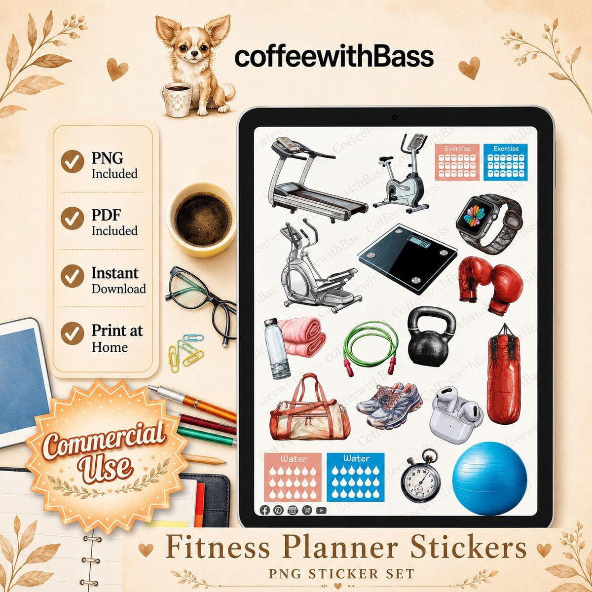 Exercise Digital Stickers | Commercial Use