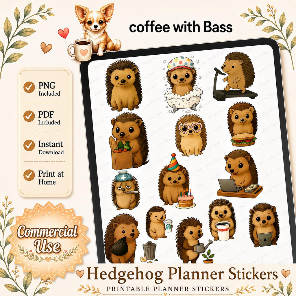Hedgehog Planner Stickers | Commercial Use