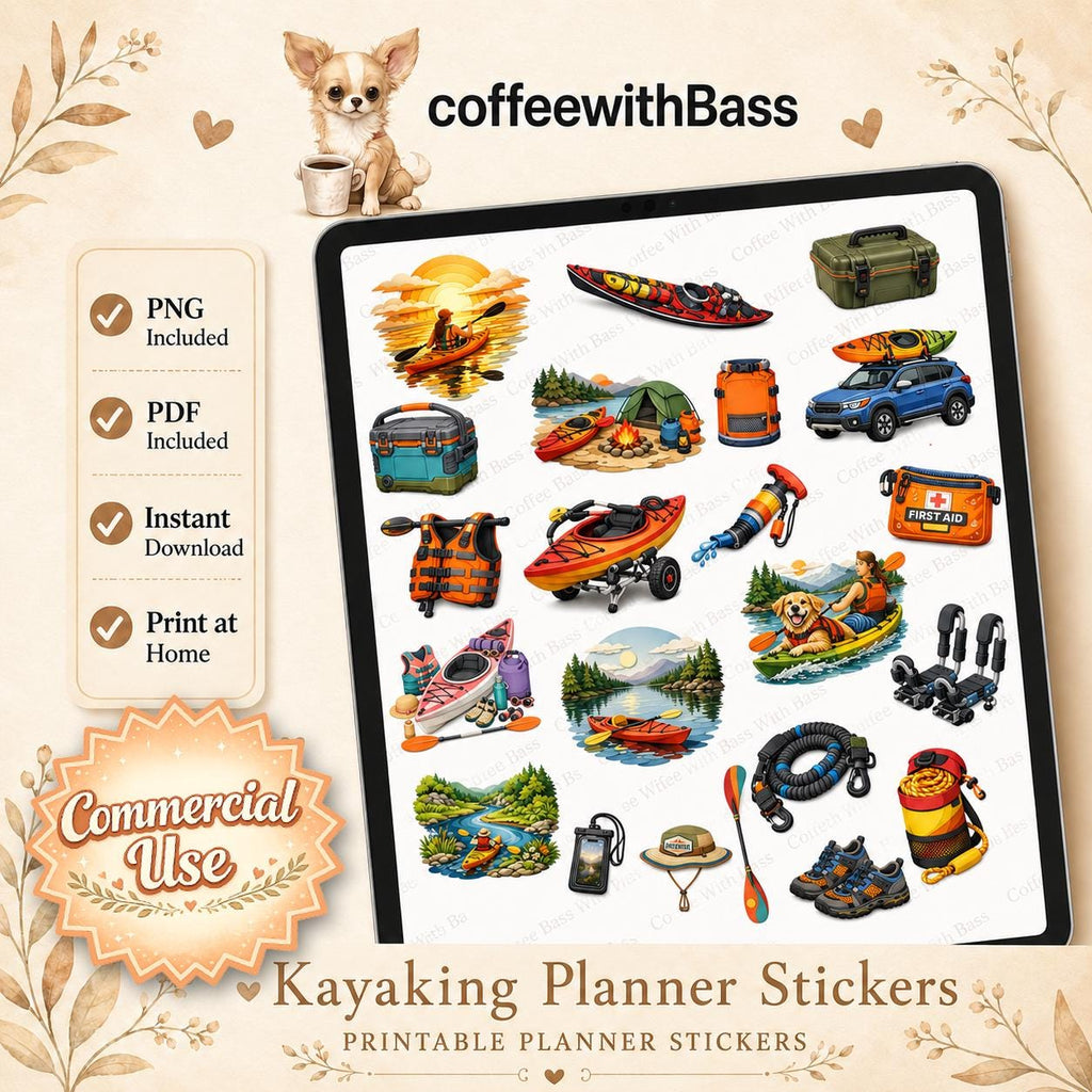 Kayaking Planner Stickers Bundle | Outdoor Adventure Clipart (Digital Download)