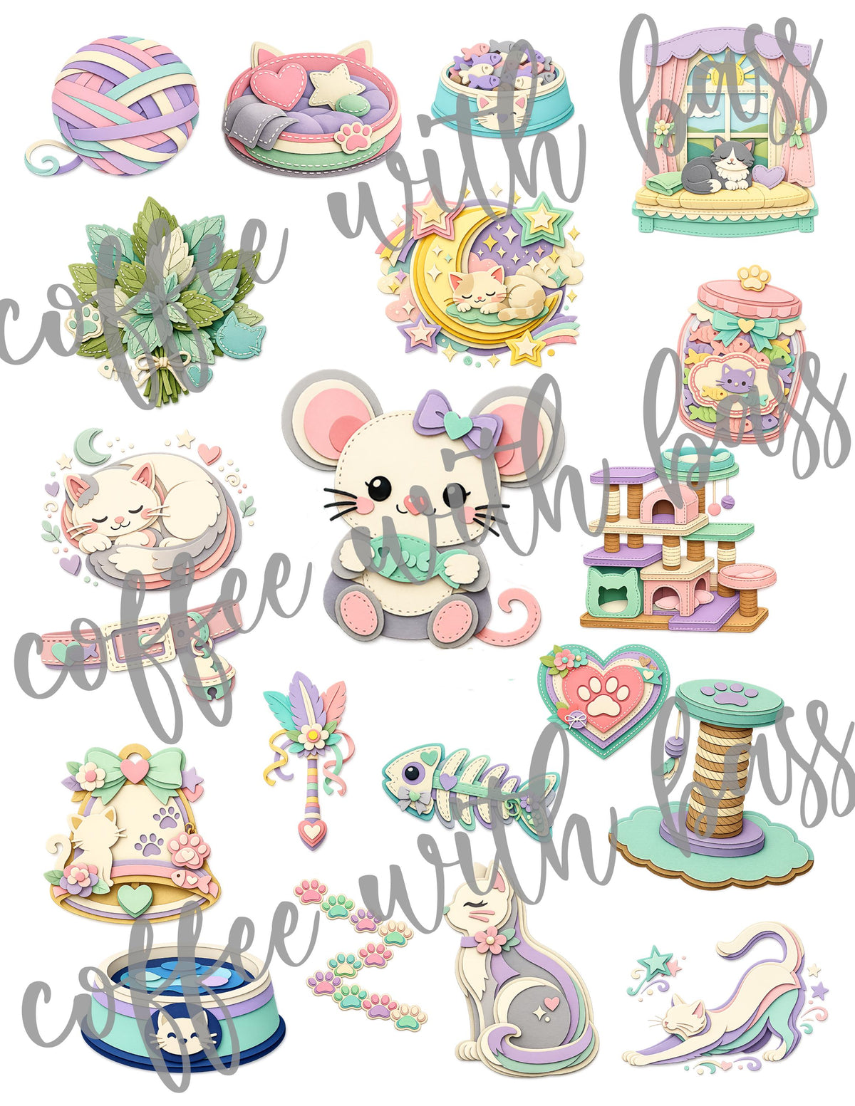 Paws & Play Digital Scrapbook Kit | Cat Stickers, Pet Titles, Digital Papers (Commercial Use)