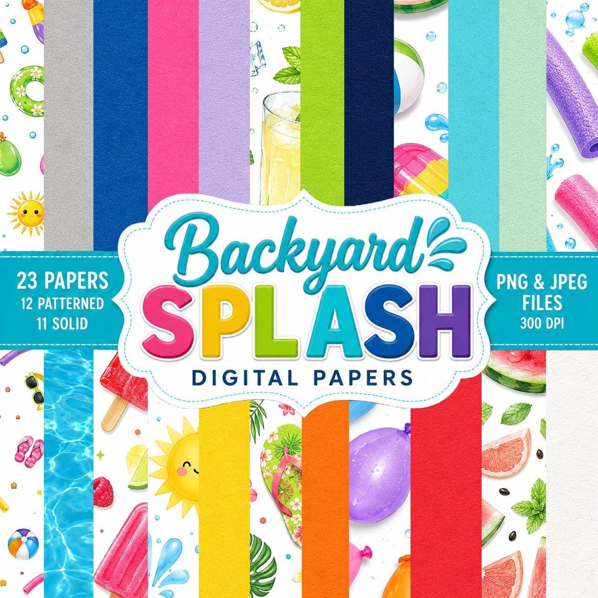 Backyard Splash Digital Scrapbook Kit | Summer Pool Party Papers, Elements (Digital Download)