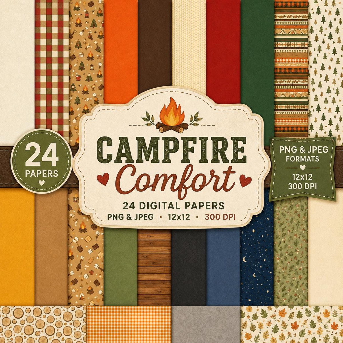 Campfire Comforts Digital Scrapbook Kit | Camping Papers, Elements, Word Art (Digital Download)