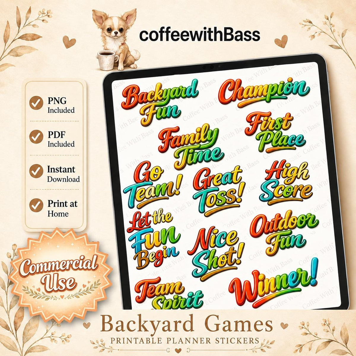 Backyard Games Word Art PNG Bundle, Summer Party Titles, Family BBQ Scrapbook (Instant Download)