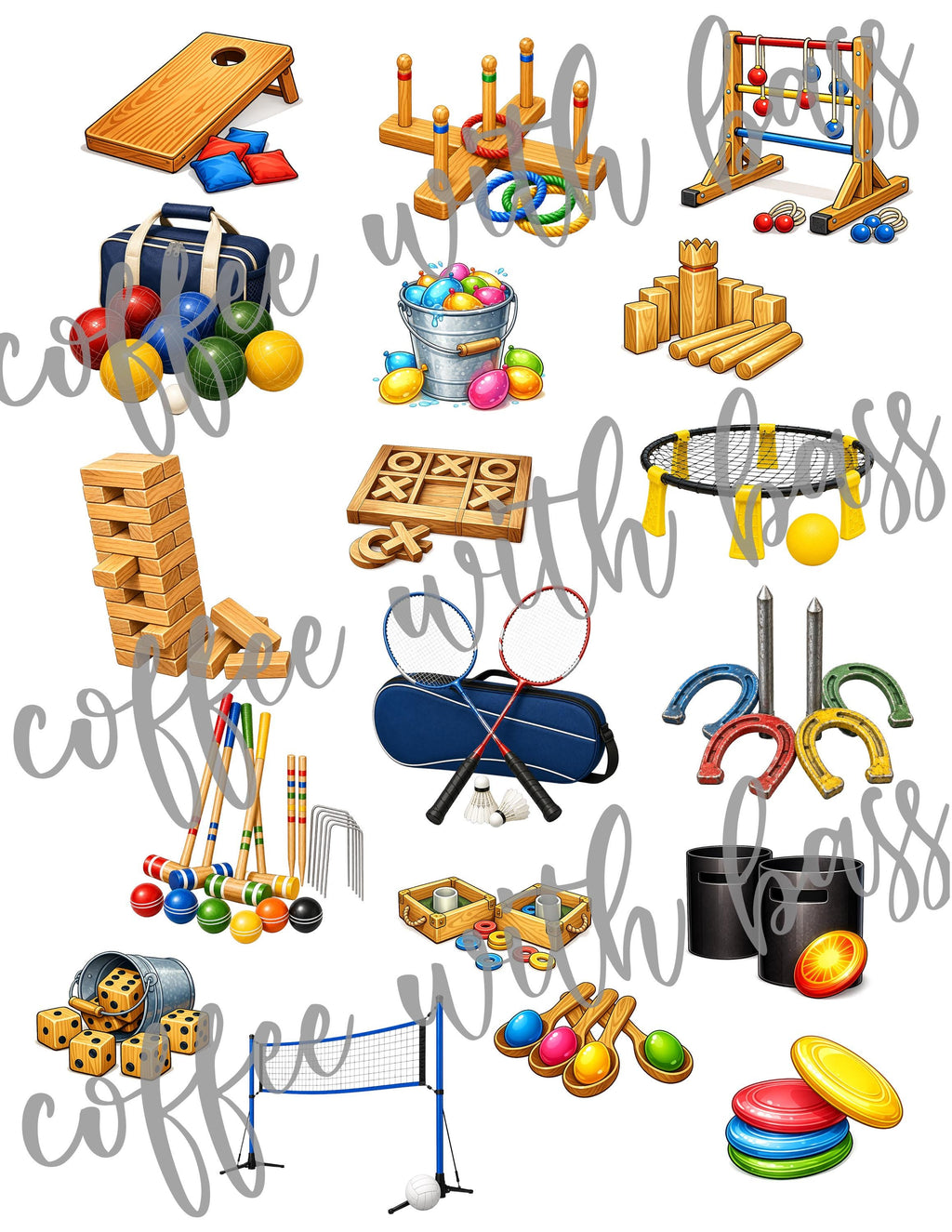 Backyard Games Digital Scrapbook Kit | Summer BBQ Clipart, Papers, Elements (Digital Download)