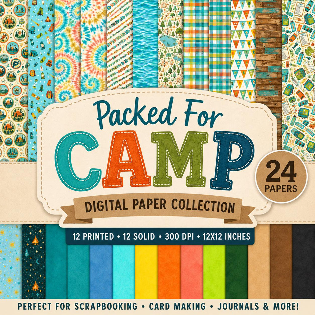Camp Digital Paper Collection | Summer Camping Elements & Titles (Digital Download)