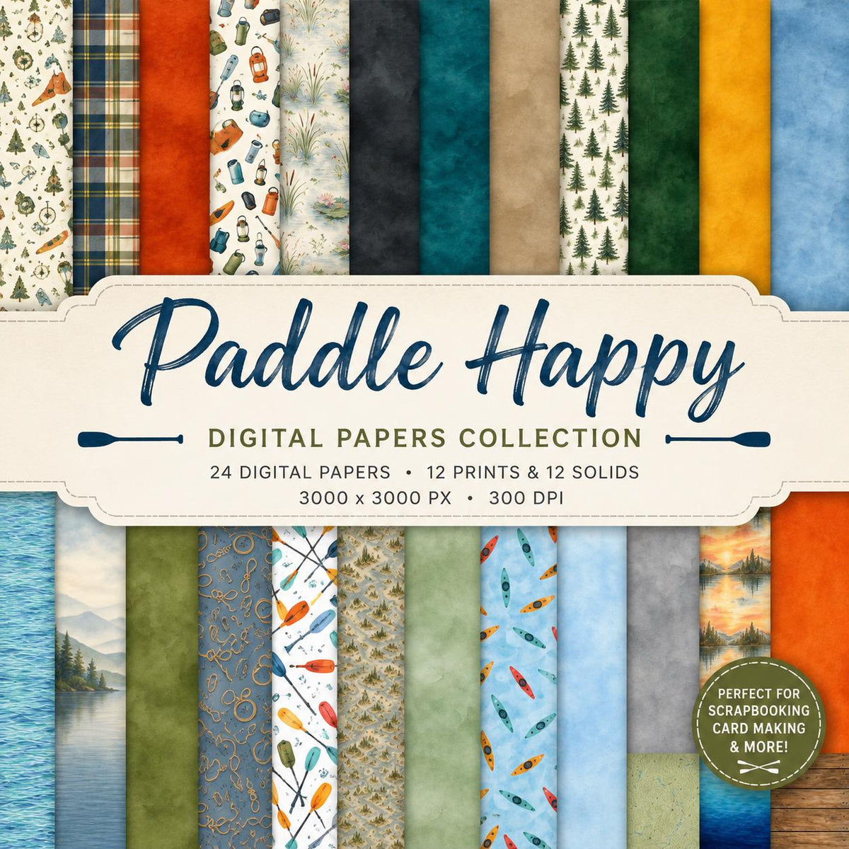Paddle Happy Digital Scrapbook Kit | Kayaking, Camping Papers, Stickers (Digital Download)