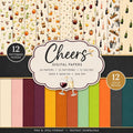 Cheers Digital Papers | 24 Alcohol Scrapbook Papers | Wine and Cocktail Digital Paper | PNG and JPEG | Commercial Use | Instant Download