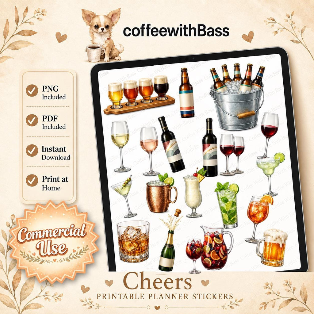 Cheers Digital Scrapbook Elements | Cocktail & Wine Clipart | 19 PNG Elements and PDF | Commercial Use | Instant Download