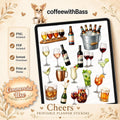 Cheers Digital Scrapbook Elements | Cocktail & Wine Clipart | 19 PNG Elements and PDF | Commercial Use | Instant Download