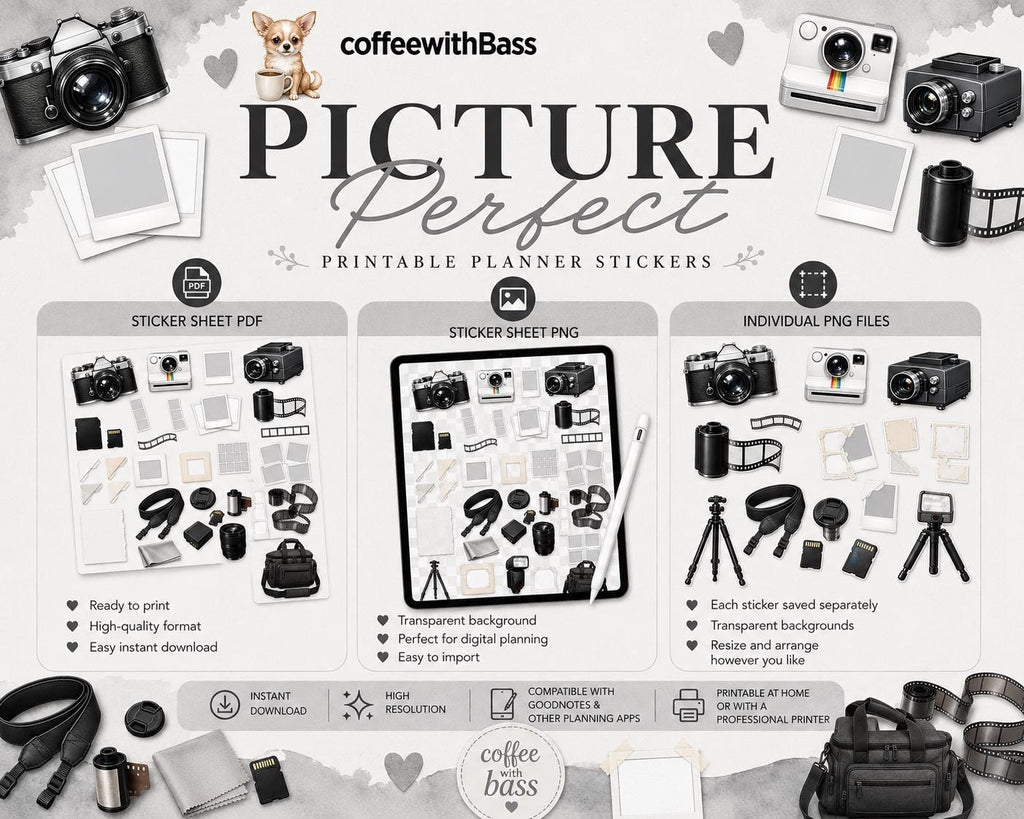 Picture Perfect Elements | Photography Planner Stickers | Camera Clipart PNG PDF | Scrapbook Elements | Commercial Use