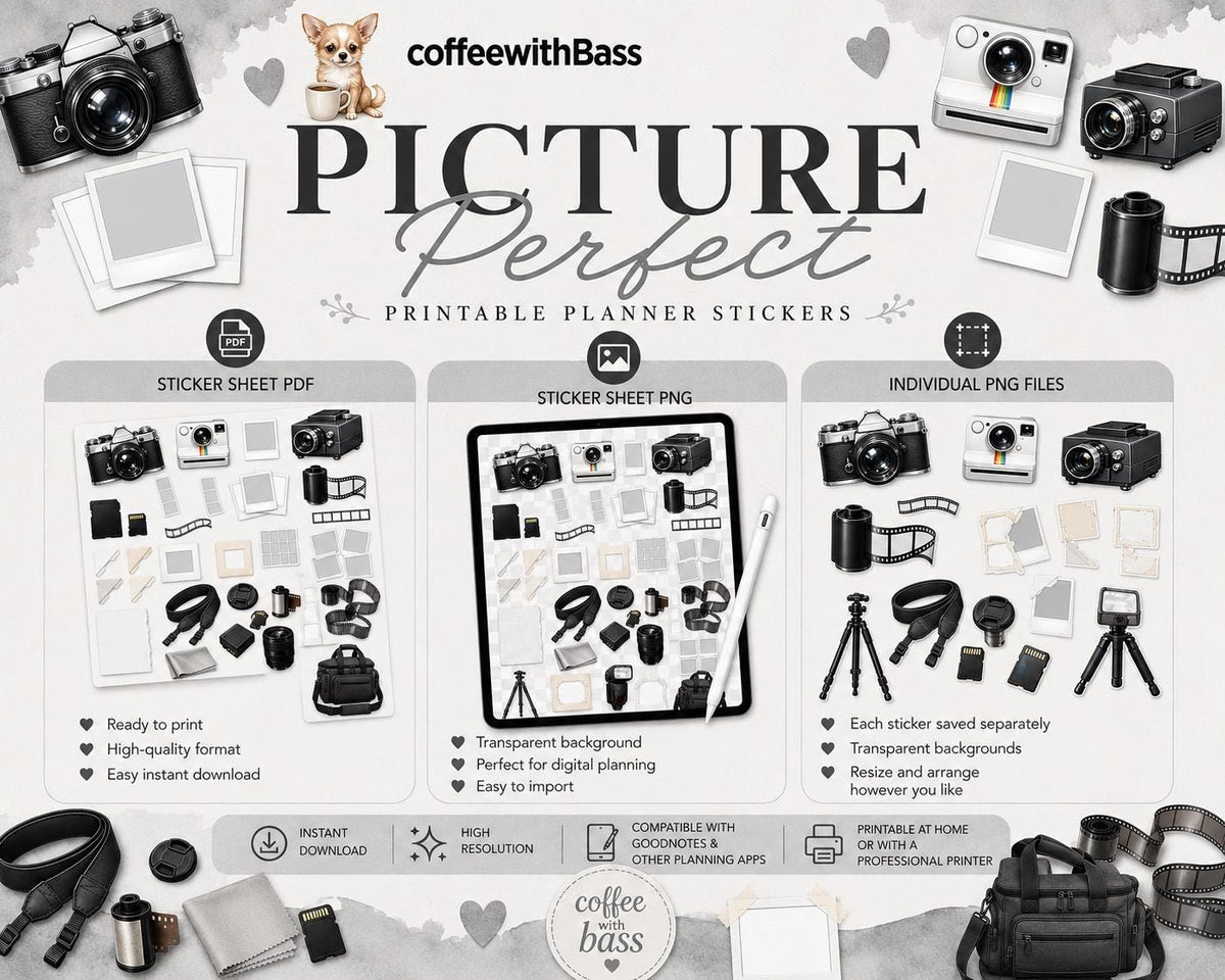 Picture Perfect Elements | Photography Planner Stickers | Camera Clipart PNG PDF | Scrapbook Elements | Commercial Use
